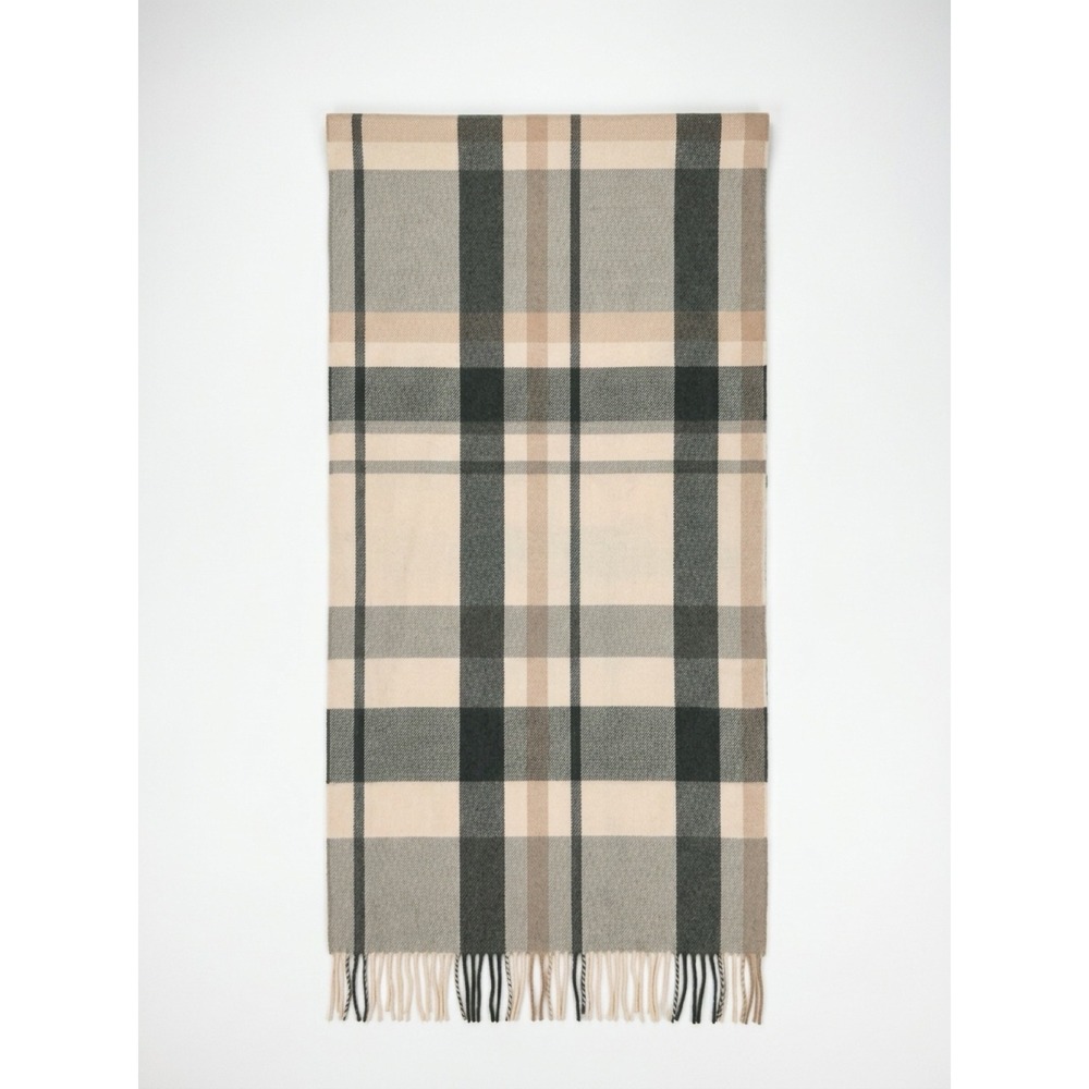 J. Crew Factory Large Gray Tan Classic Plaid Fringed Scarf 80" x 30" Heritage